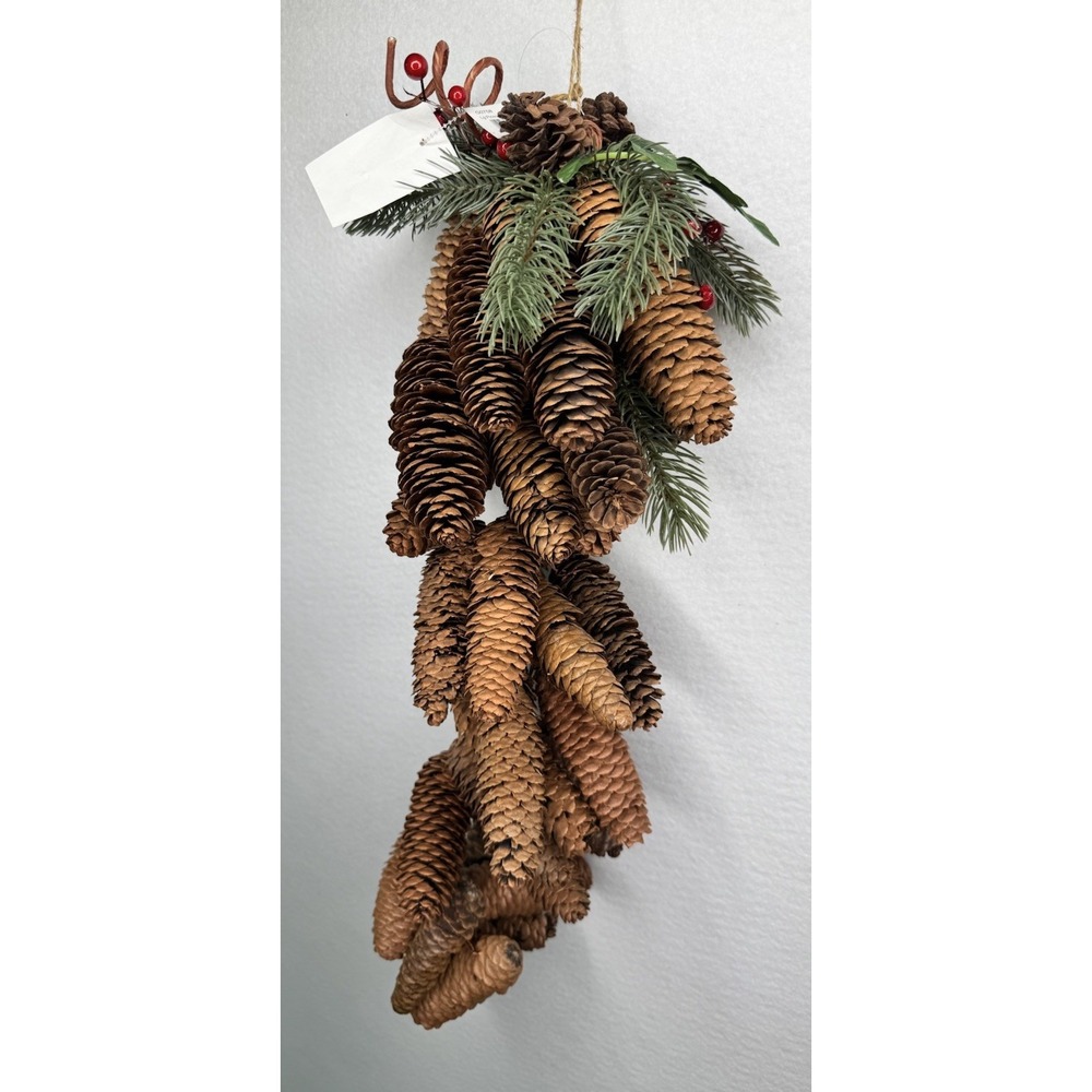 Natural Pinecone 26" Teardrop Swag Red Berry Hanging Winter Decor Christmas